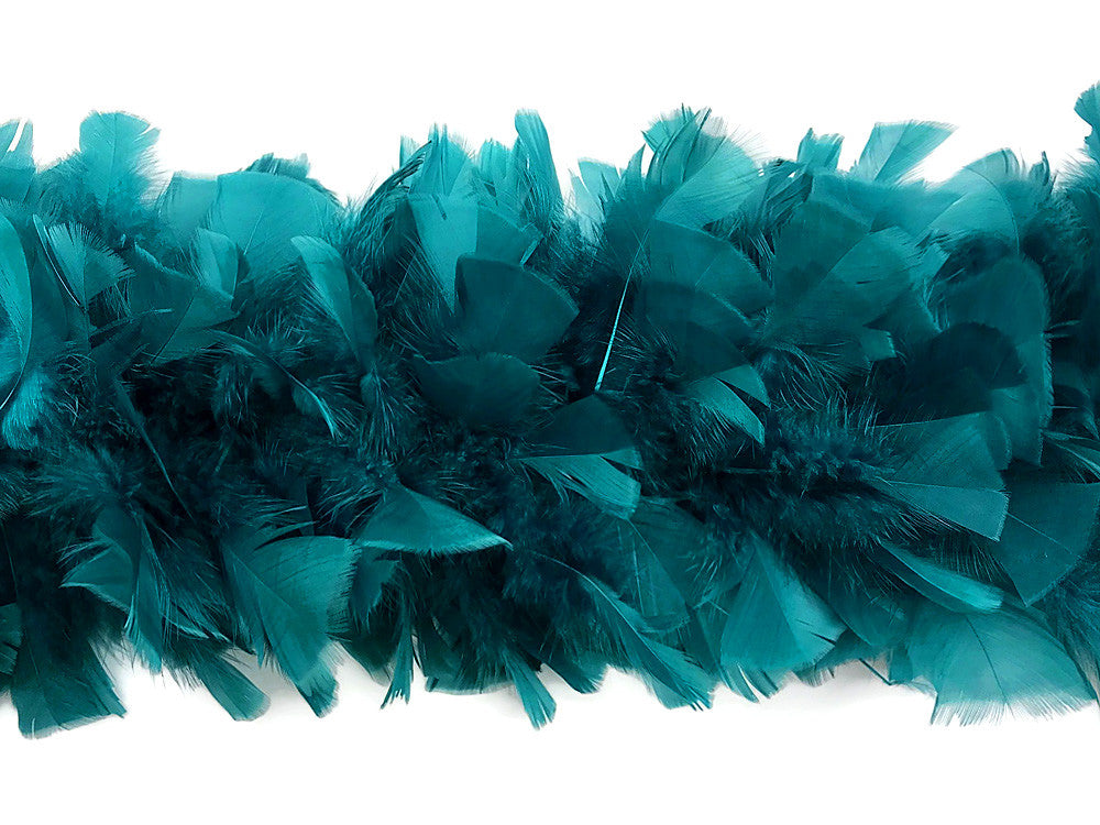 2 Yards - Peacock Green Heavy Weight Turkey Flat Feather Boa, 150 Gram