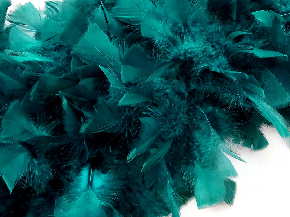 2 Yards - Peacock Green Heavy Weight Turkey Flat Feather Boa, 150 Gram