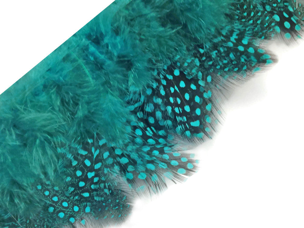 1 Yard - Peacock Blue Guinea Hen Plumage Feather Trim