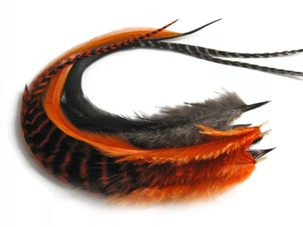 8 Pieces - Peekabooo Mix Thick Long Rooster Hair Extension Feathers