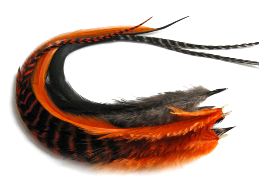 8 Pieces - Peekabooo Mix Thick Long Rooster Hair Extension Feathers