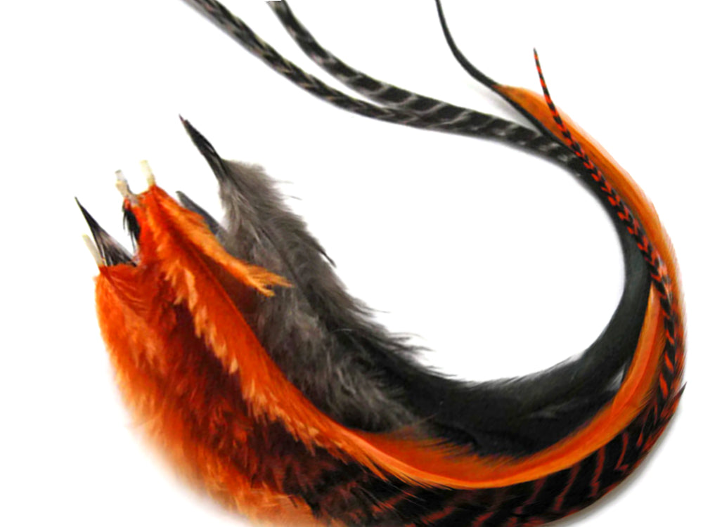 8 Pieces - Peekabooo Mix Thick Long Rooster Hair Extension Feathers
