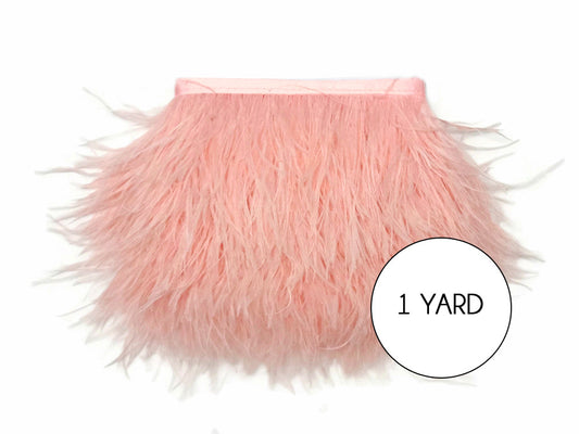 1 Yard - Pink Blush Ostrich Fringe Trim Wholesale Feather (Bulk)