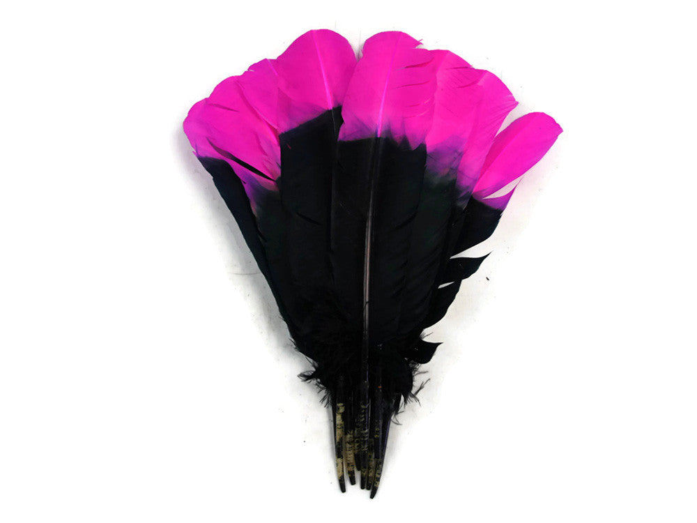 6 Pieces - Fuchsia & Black Two Tone Turkey Round Tom Wing Secondary Quill Feathers