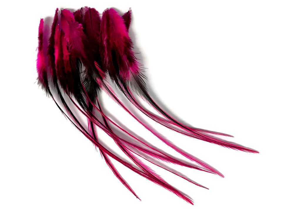 1 Dozen - Medium Hot Pink Badger Rooster Saddle Whiting Hair Extension Feathers