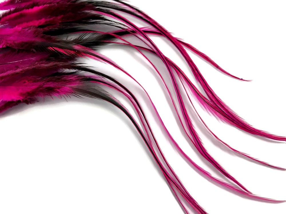 1 Dozen - Medium Hot Pink Badger Rooster Saddle Whiting Hair Extension Feathers