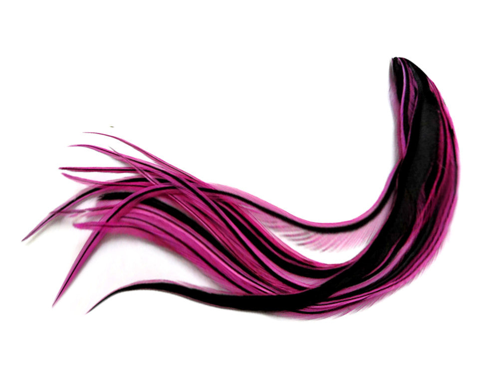 1 Dozen - Medium Hot Pink Badger Rooster Saddle Whiting Hair Extension Feathers