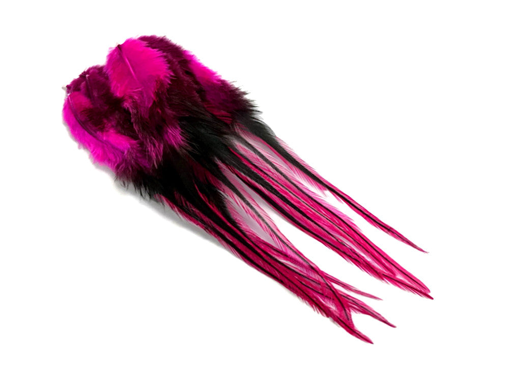 1 Dozen - Medium Hot Pink Badger Rooster Saddle Whiting Hair Extension Feathers