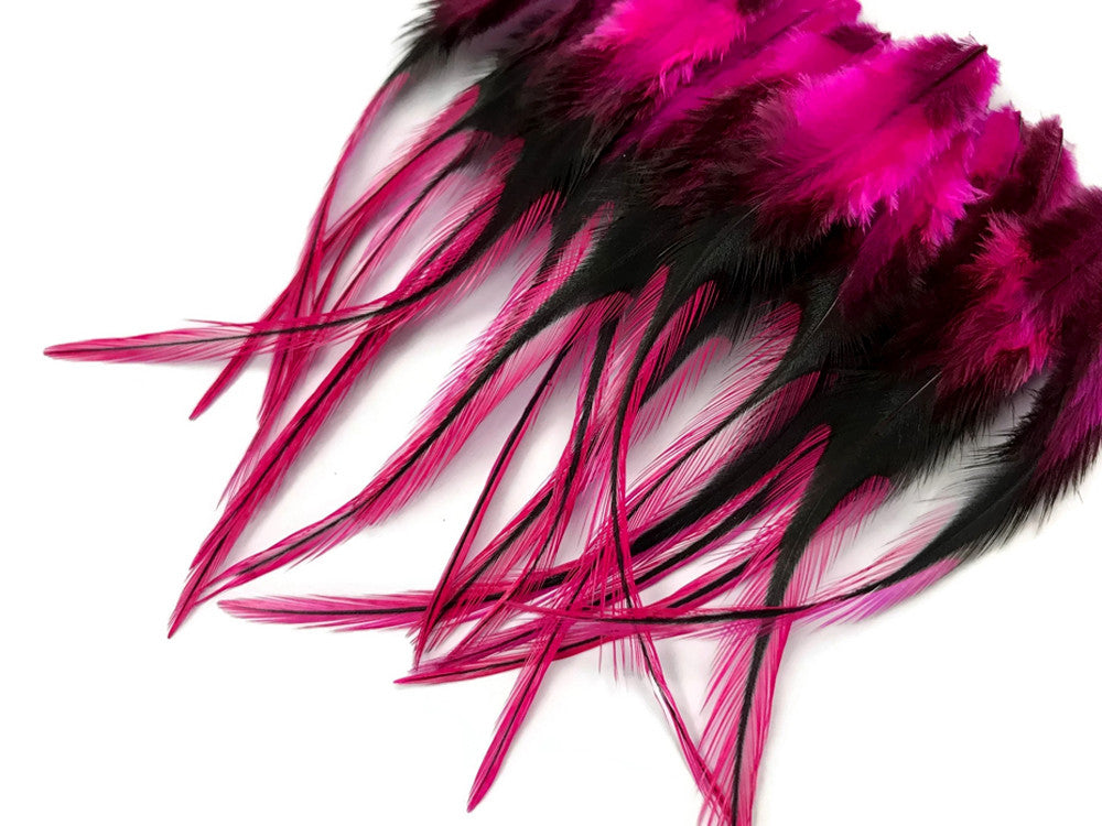 1 Dozen - Short Hot Pink Badger Whiting Farm Rooster Saddle Hair Extension Feathers