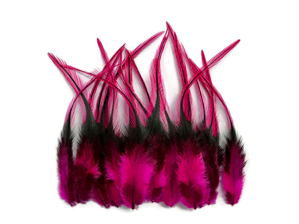 1 Dozen - Short Hot Pink Badger Whiting Farm Rooster Saddle Hair Extension Feathers