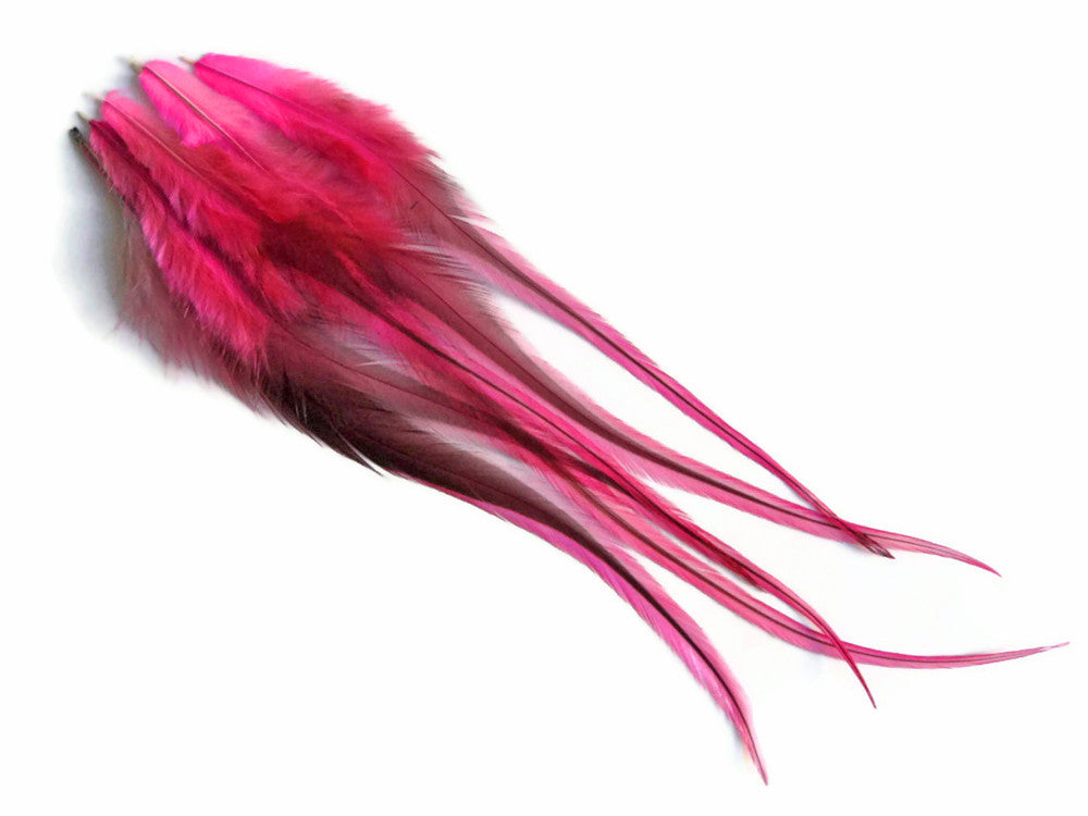 6 Pieces - Hot Pink Badger Thick Long Rooster Hair Extension Feathers