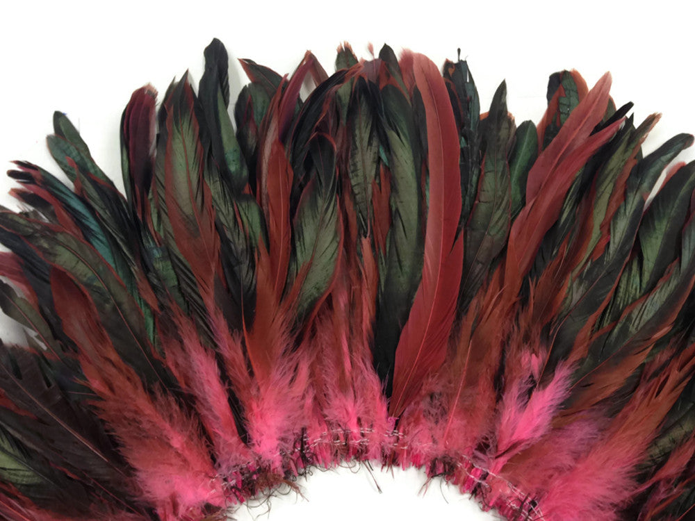 1/2 Yard - 8-10" Pink Half Bronze Natural Dyed Coque Tail Strung Wholesale Feathers (Bulk)