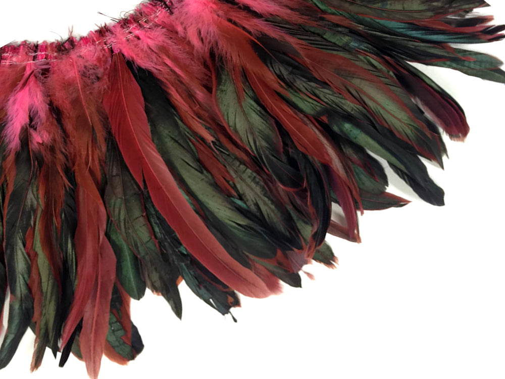 2.5  Inch Strip -  8-10" Pink Half Bronze Natural Dyed Coque Tail Strung Feathers