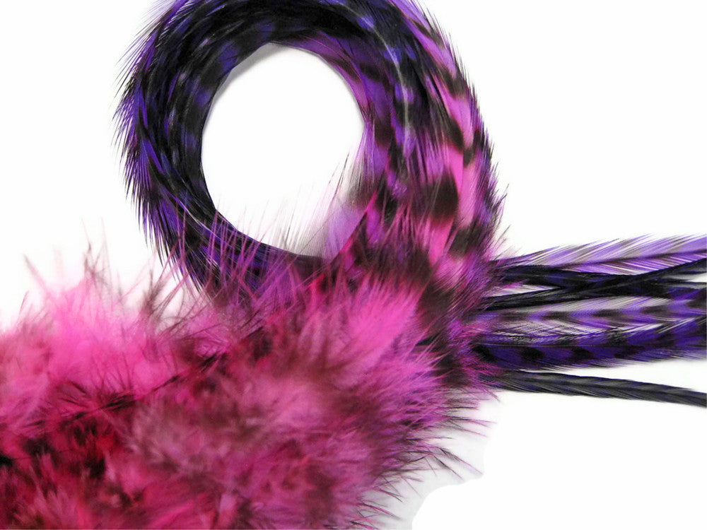 4 Pieces - XL Pinkle Blendz Ombre Thick Long Whiting Farm Rooster Hair Extension Feathers