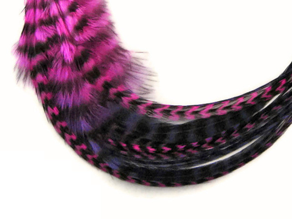 1 Dozen - Medium Pinkle Blendz Grizzly Rooster Saddle Whiting Hair Extension Feathers