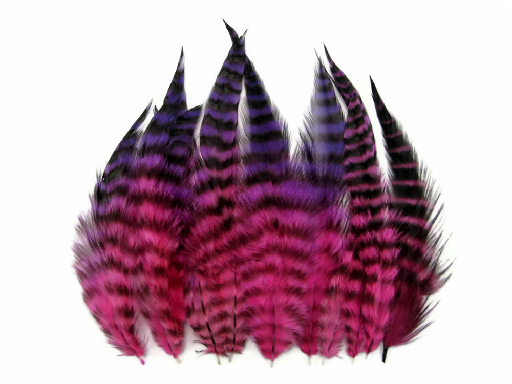 1 Dozen - Short Pinkle Grizzly Whiting Farm Rooster Saddle Hair Extension Feather Blendz