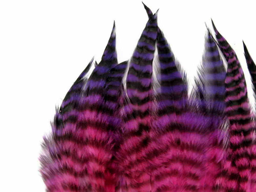 1 Dozen - Short Pinkle Grizzly Whiting Farm Rooster Saddle Hair Extension Feather Blendz