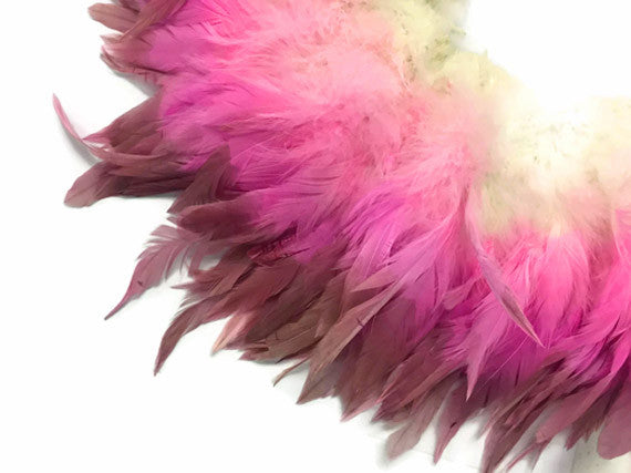 2 Inch Strip - Magenta Pink Two Tone Bleached & Dyed Strung Rooster Schlappen Feathers