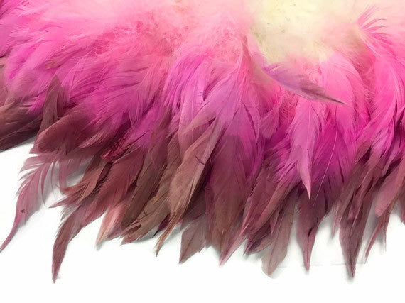 2 Inch Strip - Magenta Pink Two Tone Bleached & Dyed Strung Rooster Schlappen Feathers