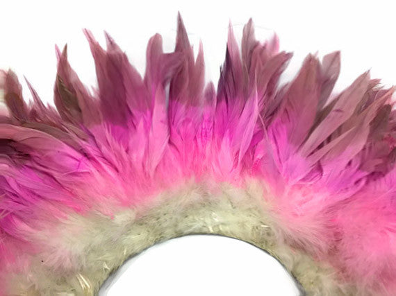 2 Inch Strip - Magenta Pink Two Tone Bleached & Dyed Strung Rooster Schlappen Feathers