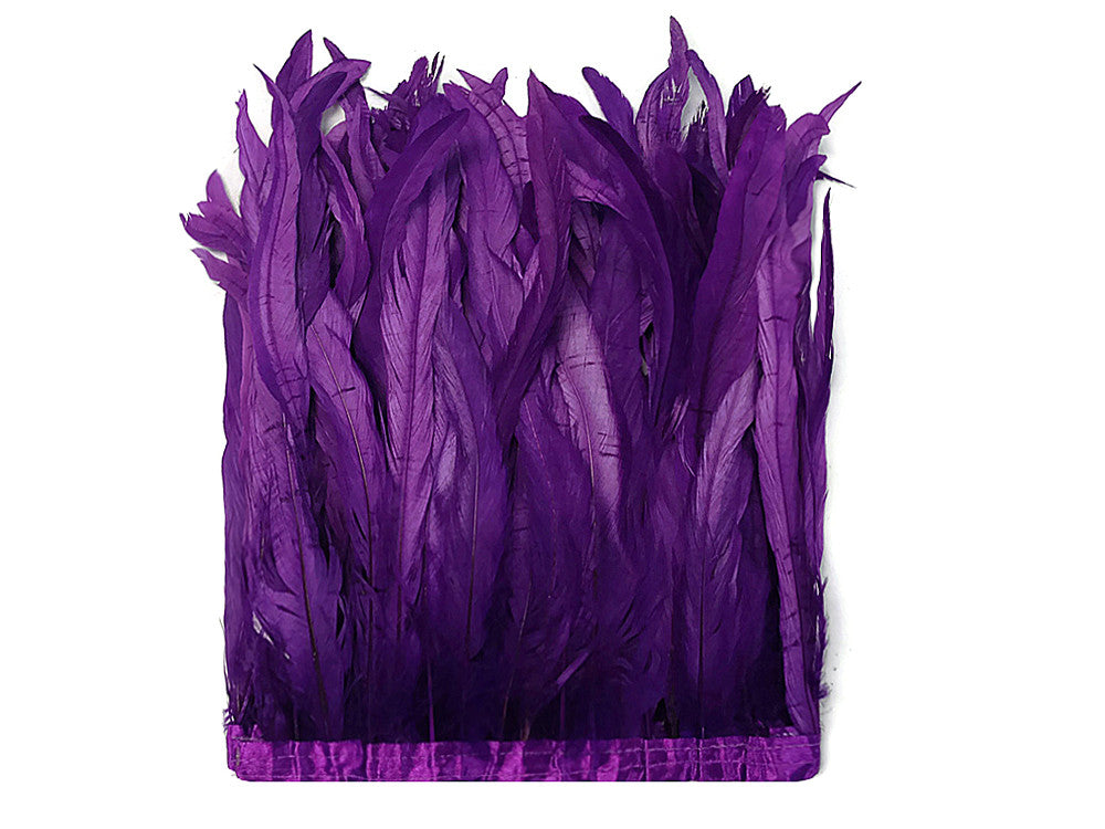 1 Yard - 10-12" Purple Bleach & Dyed Coque Tails Long Feather Trim (Bulk)