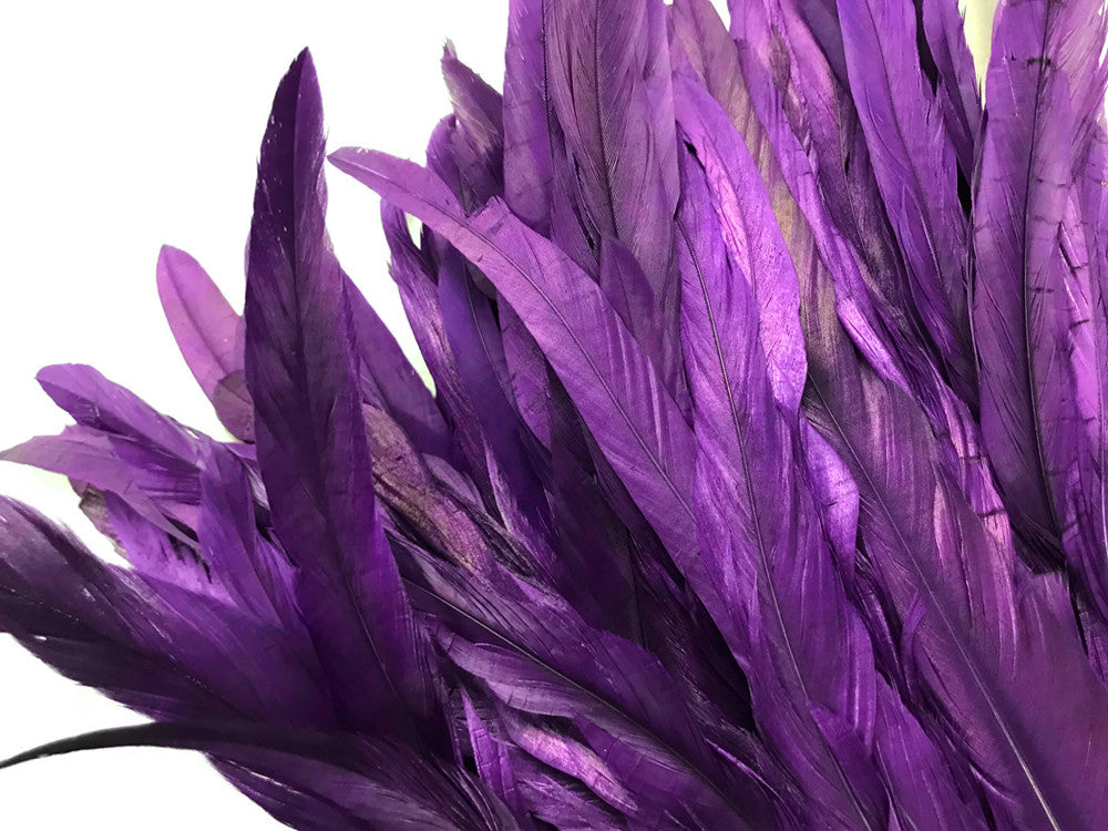 1 Yard - 10-12" Purple Bleach & Dyed Coque Tails Long Feather Trim (Bulk)