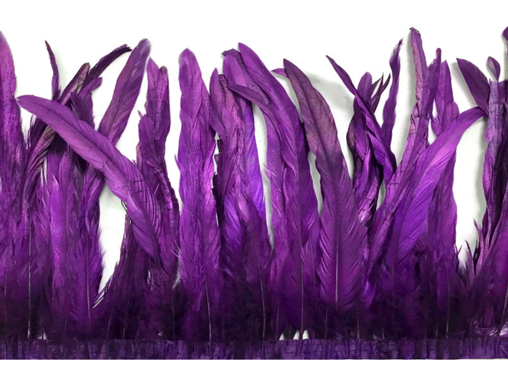 1 Yard - 10-12" Purple Bleach & Dyed Coque Tails Long Feather Trim (Bulk)