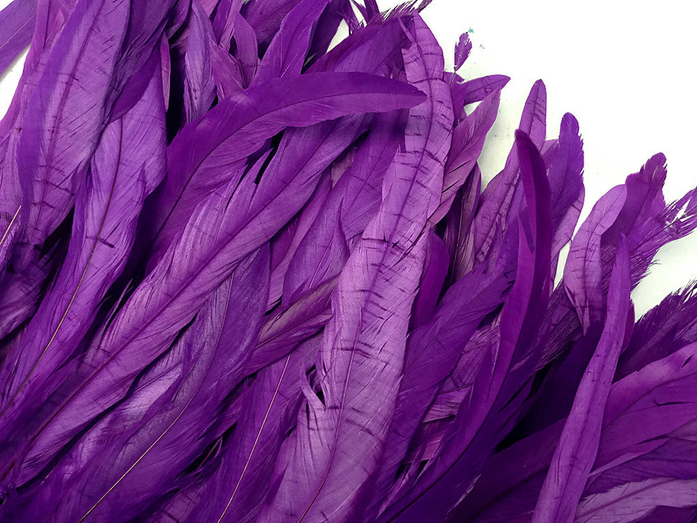 1 Yard - 10-12" Purple Bleach & Dyed Coque Tails Long Feather Trim (Bulk)