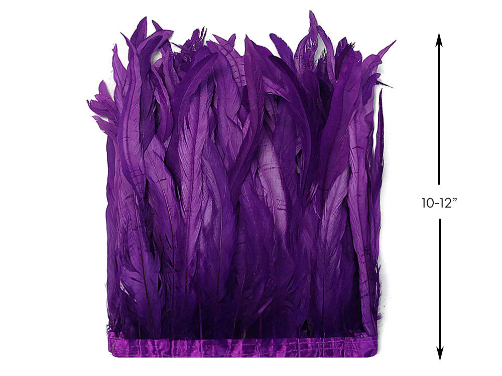 1 Yard - 10-12" Purple Bleach & Dyed Coque Tails Long Feather Trim (Bulk)