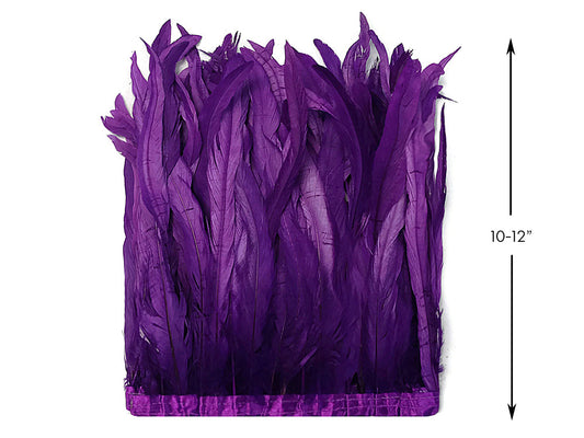 1 Yard - 10-12" Purple Bleach & Dyed Coque Tails Long Feather Trim (Bulk)