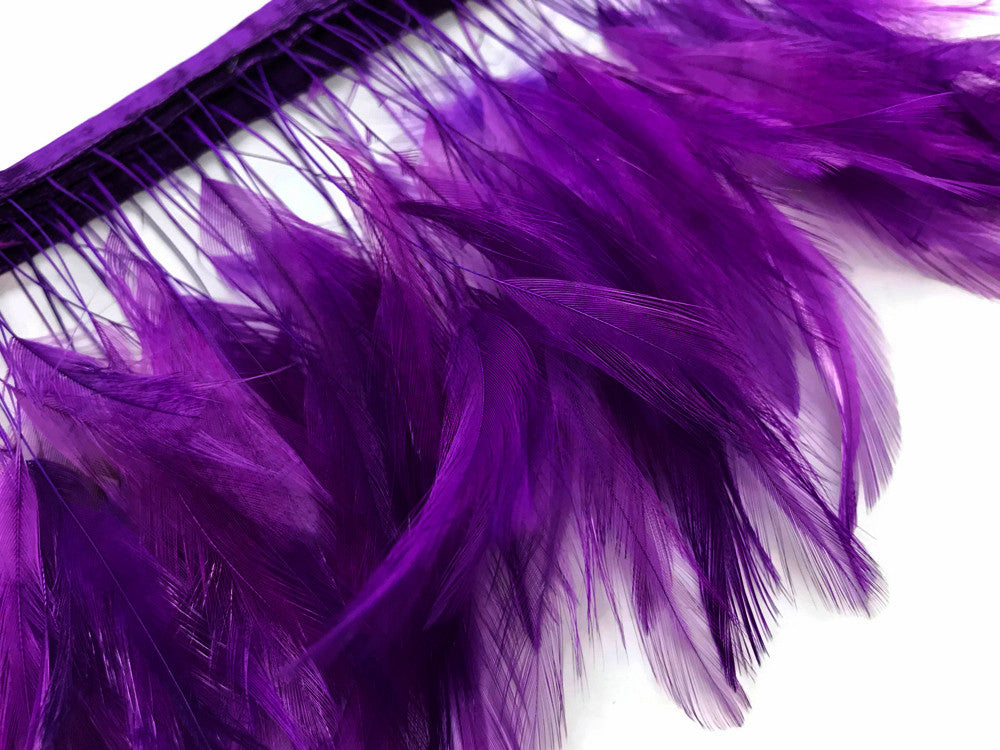 1 Yard - Purple Stripped Rooster Neck Hackle Eyelash Wholesale Feather Trim (Bulk)