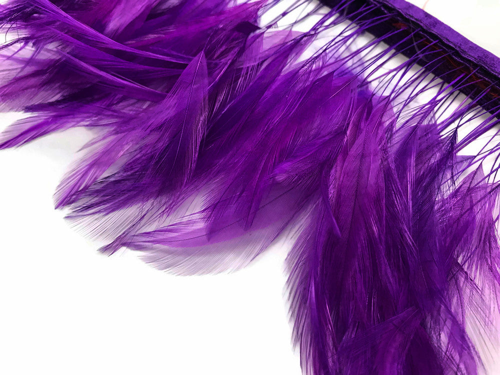 1 Yard - Purple Stripped Rooster Neck Hackle Eyelash Wholesale Feather Trim (Bulk)