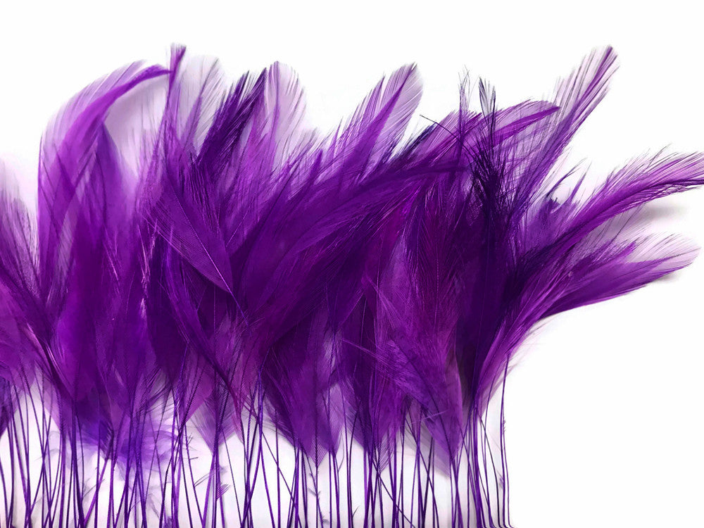 1 Yard - Purple Stripped Rooster Neck Hackle Eyelash Wholesale Feather Trim (Bulk)