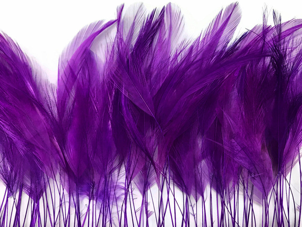 1 Yard - Purple Stripped Rooster Neck Hackle Eyelash Wholesale Feather Trim (Bulk)