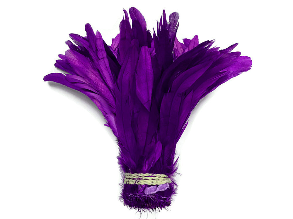 2.5  Inch Strip -  8-10" Purple Strung Natural Bleach & Dyed Coque Tails Feathers