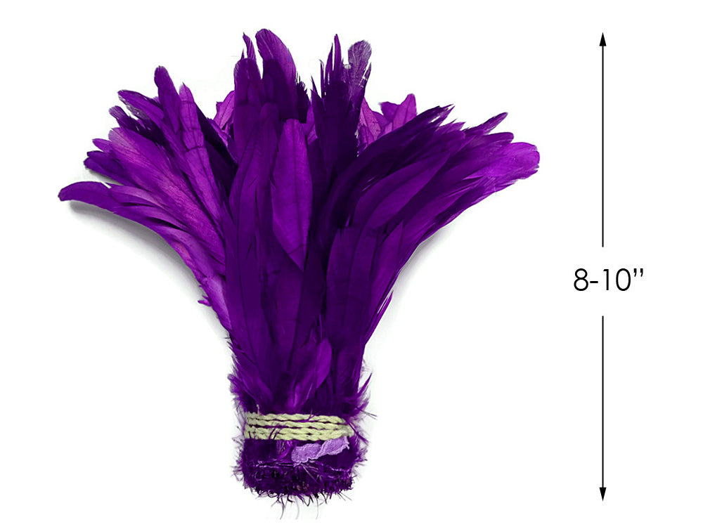 2.5  Inch Strip -  8-10" Purple Strung Natural Bleach & Dyed Coque Tails Feathers