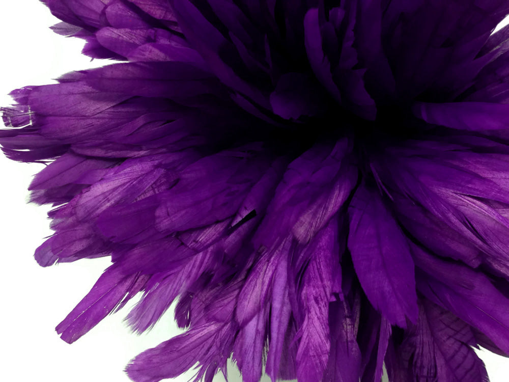 2.5  Inch Strip -  8-10" Purple Strung Natural Bleach & Dyed Coque Tails Feathers