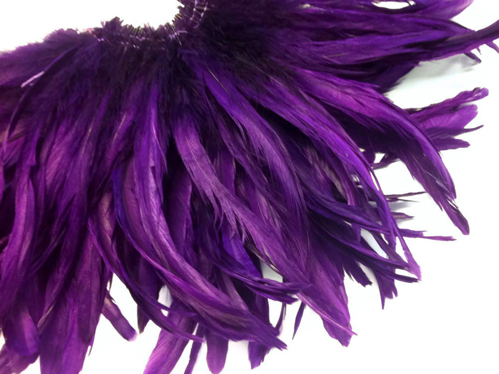 2.5  Inch Strip -  8-10" Purple Strung Natural Bleach & Dyed Coque Tails Feathers