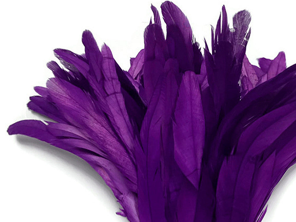 1/2 Yard - 8-10" Purple Strung Natural Bleach & Dyed Rooster Coque Tail Wholesale Feathers (Bulk)