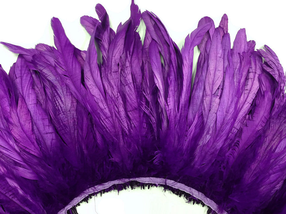 1/2 Yard - 8-10" Purple Strung Natural Bleach & Dyed Rooster Coque Tail Wholesale Feathers (Bulk)