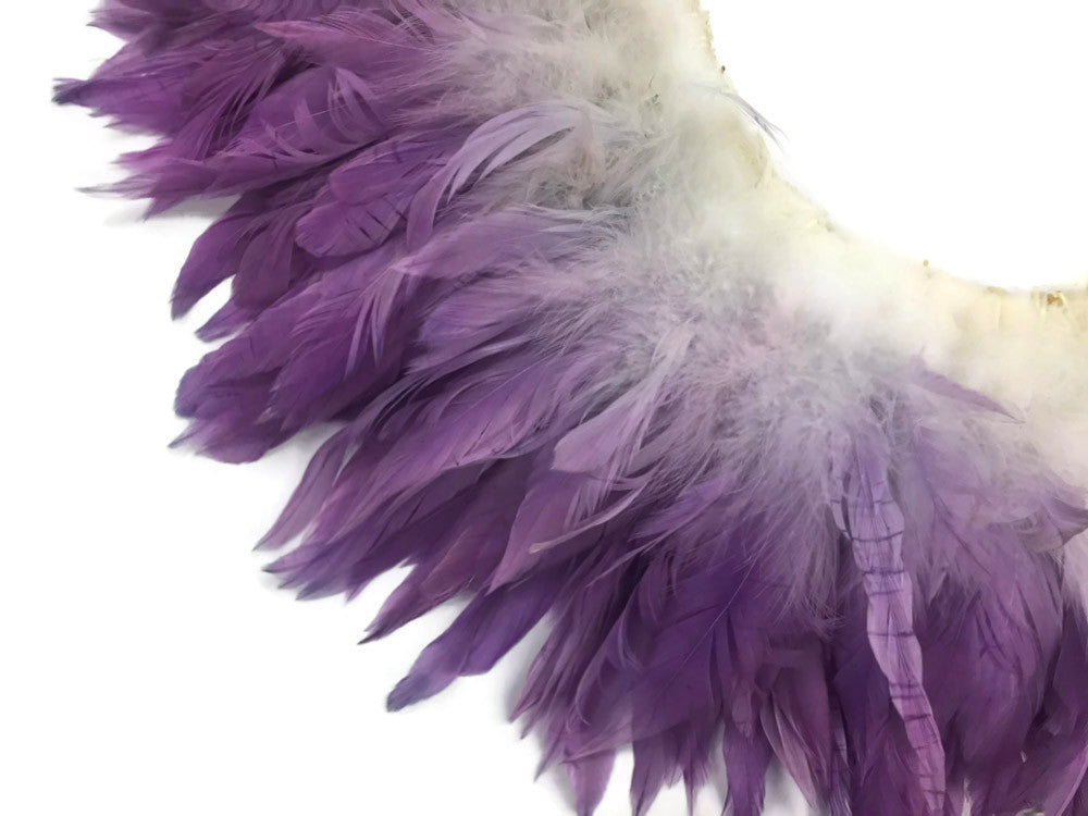 2 Inch Strip - Purple Silver Two Tone Bleached & Dyed Strung Rooster Schlappen Feathers