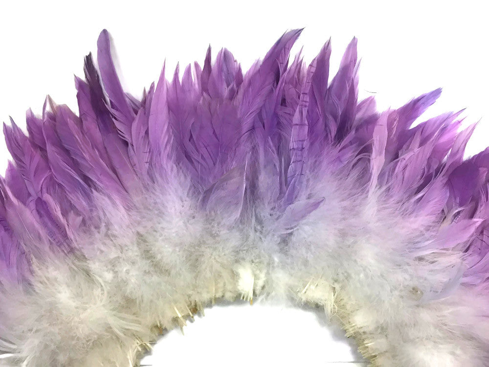 2 Inch Strip - Purple Silver Two Tone Bleached & Dyed Strung Rooster Schlappen Feathers