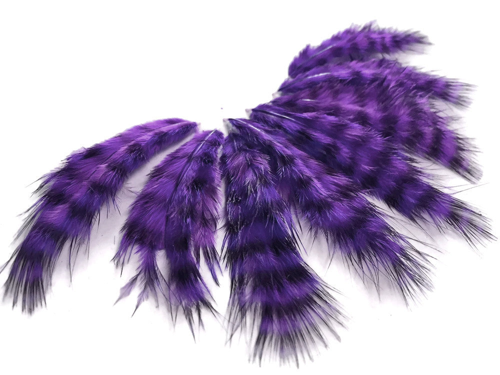 1 Dozen - Purple Grizzly Mini Rooster Chickabou Fluff Whiting Hair Feathers