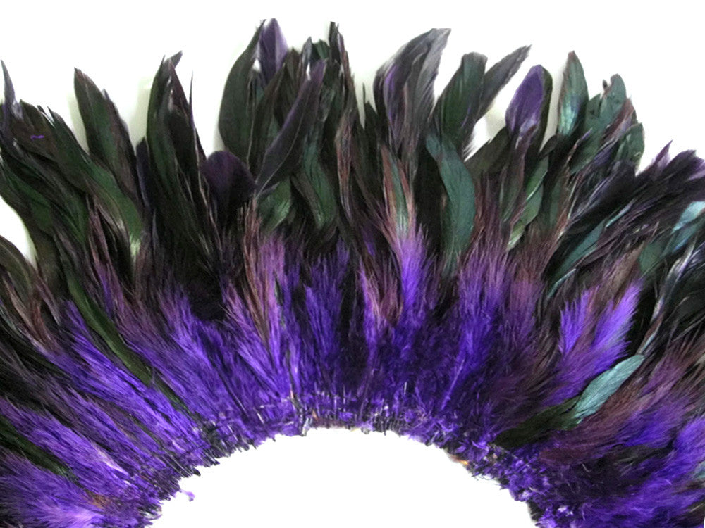 4 Inch Strip - Purple Dyed Half Bronze Strung Rooster Schlappen Feathers