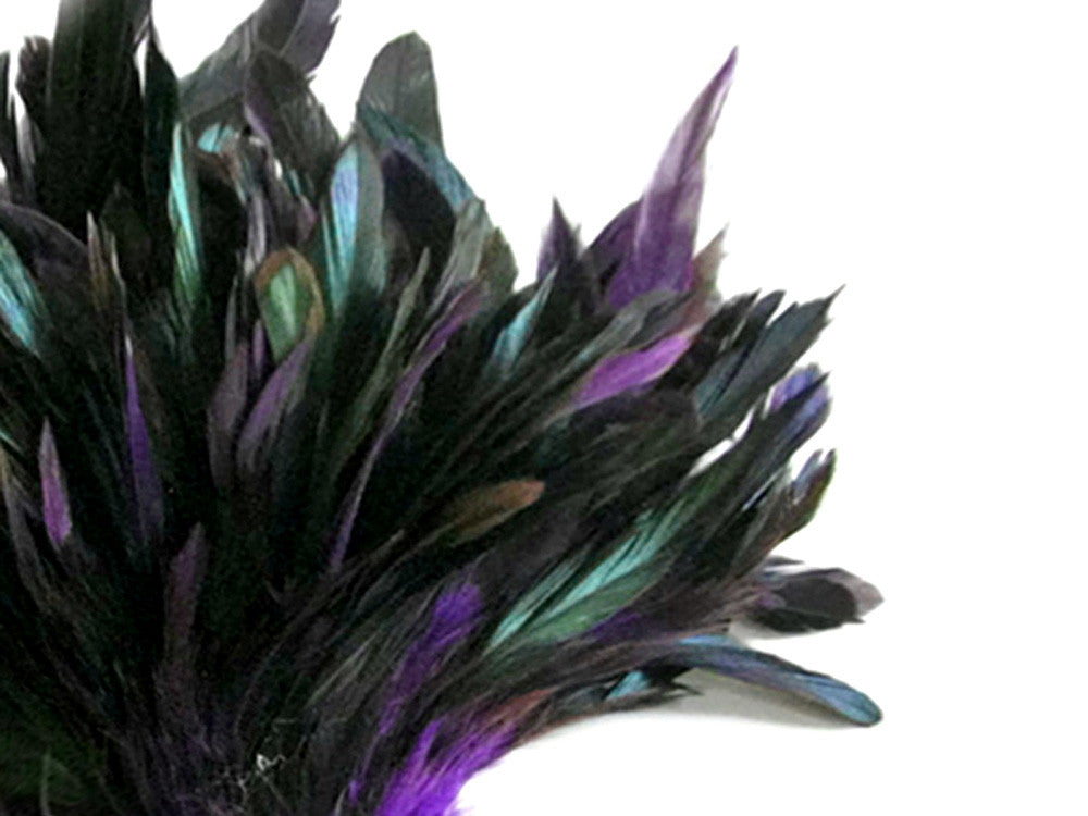 4 Inch Strip - Purple Dyed Half Bronze Strung Rooster Schlappen Feathers