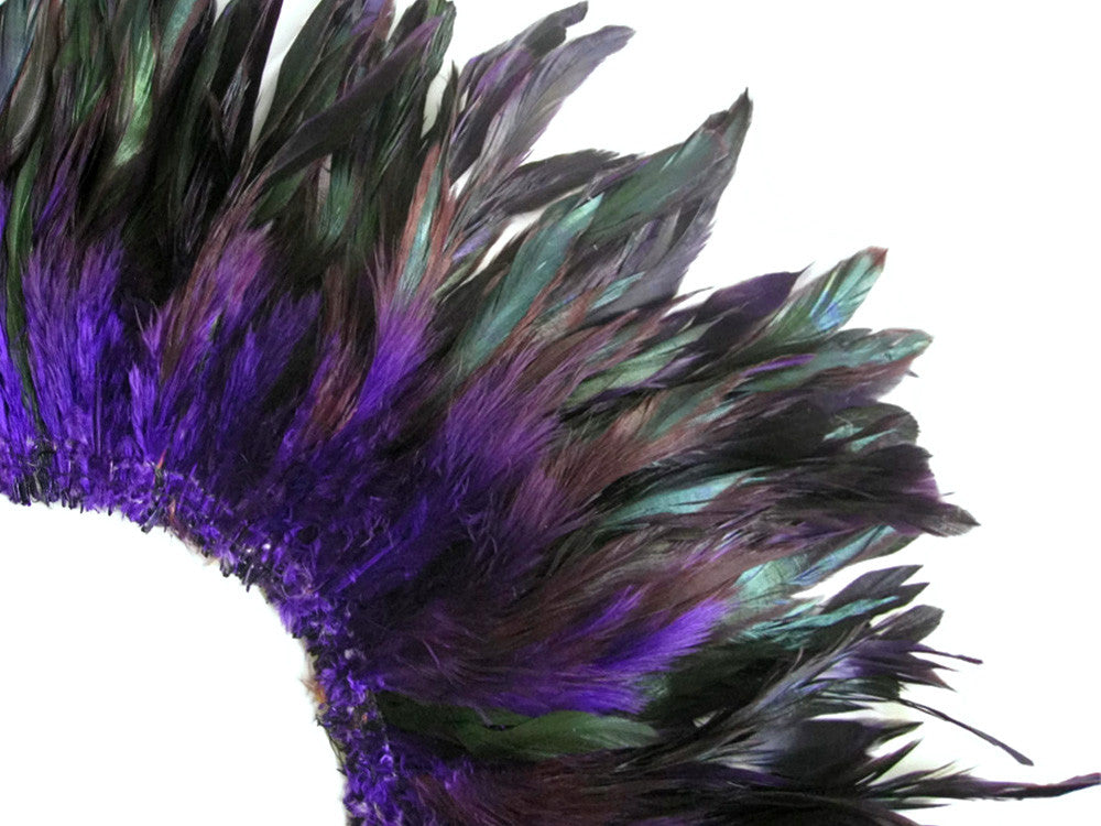 1 Yard - Purple Half Bronze Strung Rooster Schlappen Wholesale Feathers (Bulk)