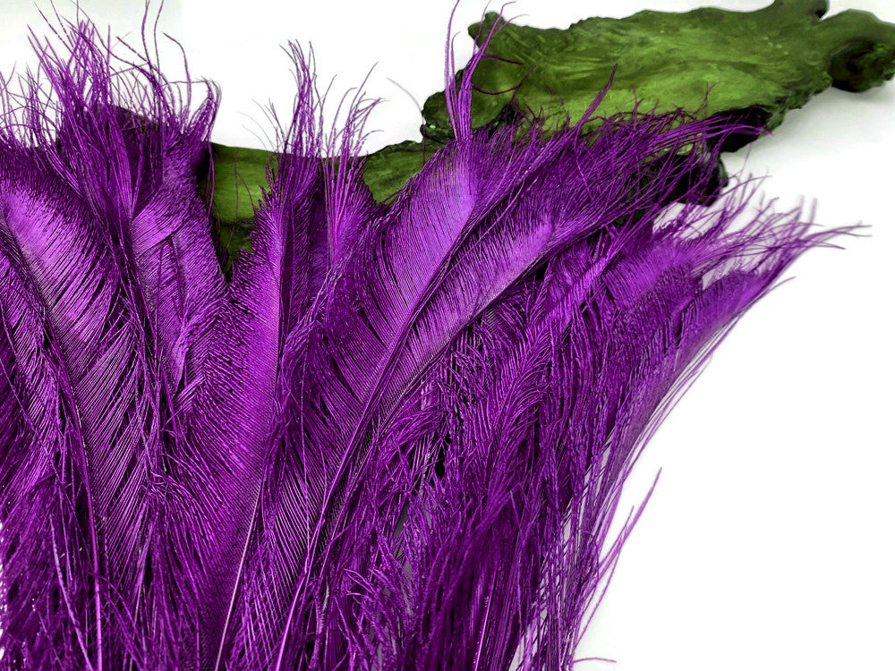 50 Pieces - Purple Bleached & Dyed Peacock Swords Cut Wholesale Feathers (Bulk)