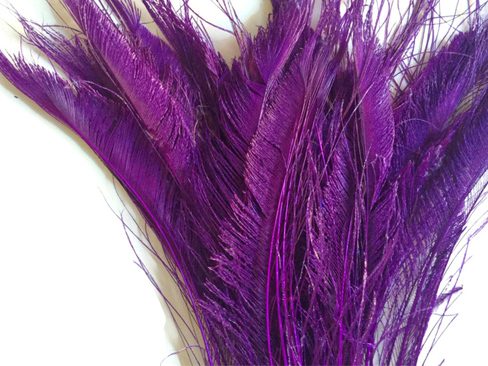 50 Pieces - Purple Bleached & Dyed Peacock Swords Cut Wholesale Feathers (Bulk)