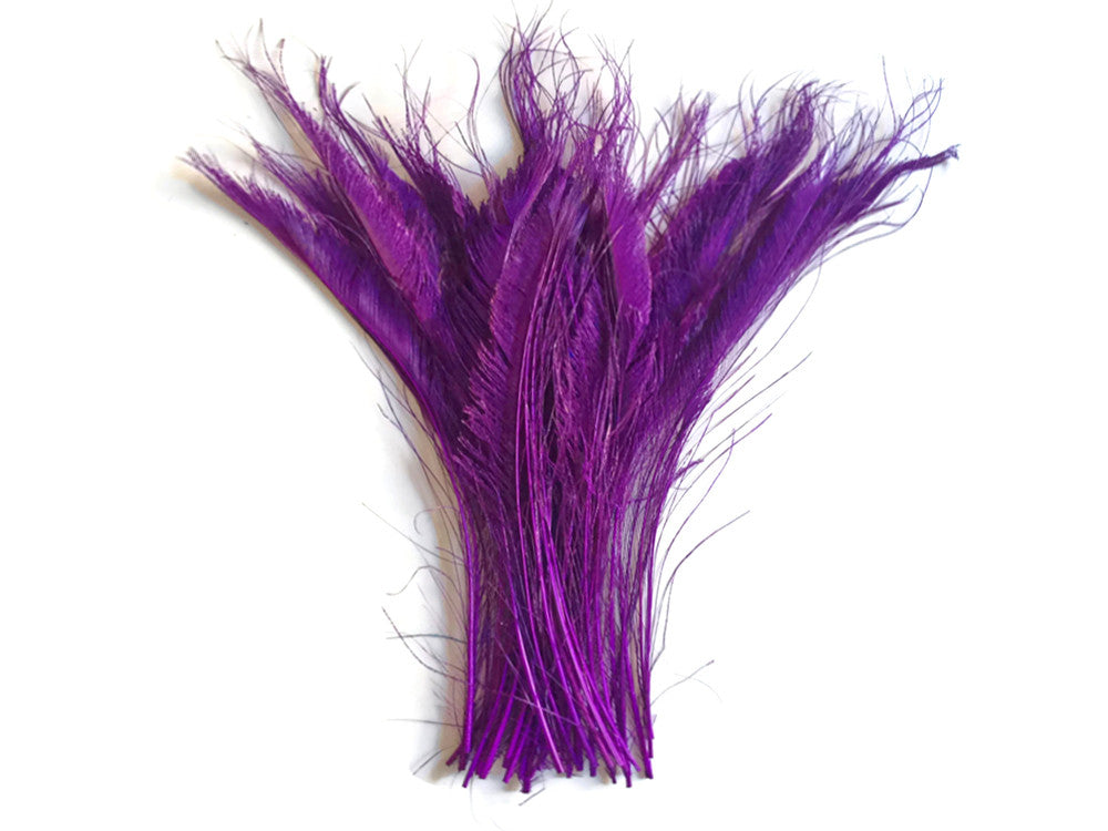 5 Pieces - Purple Bleached & Dyed Peacock Swords Cut Feathers