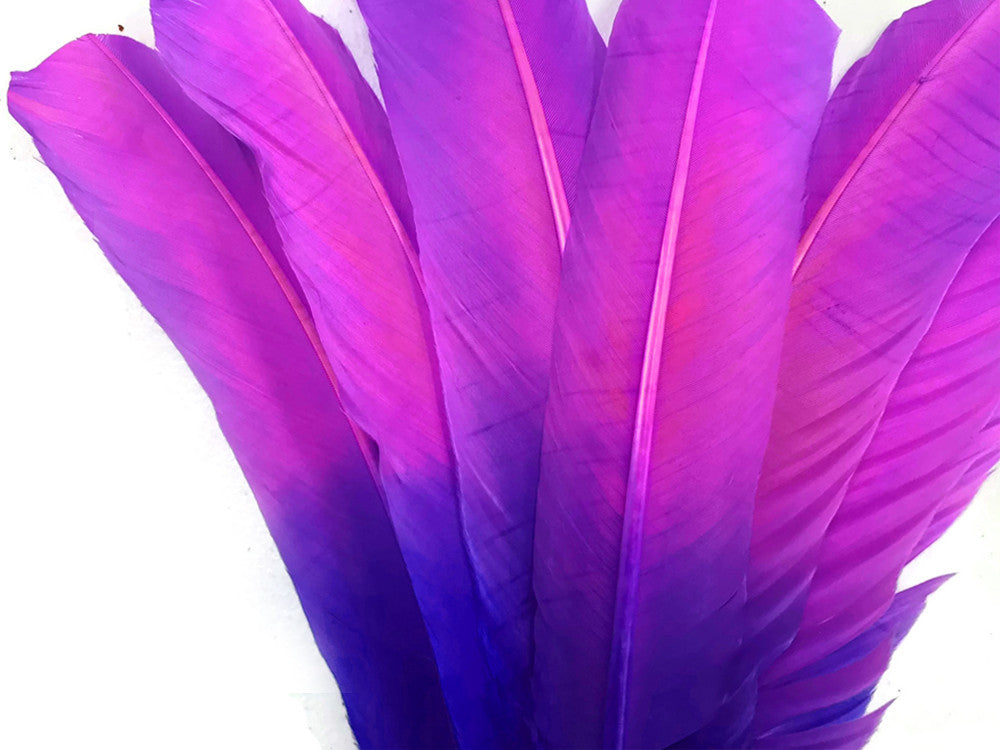 6 Pieces - Pink Purple Ombre Turkey Round Tom Wing Quill Feathers